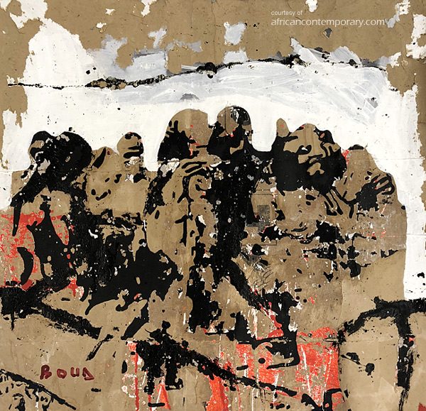 untitled #3 by Armand Boua (2018) - acrylics and tar on cardboard | 107 cm x 107 cm