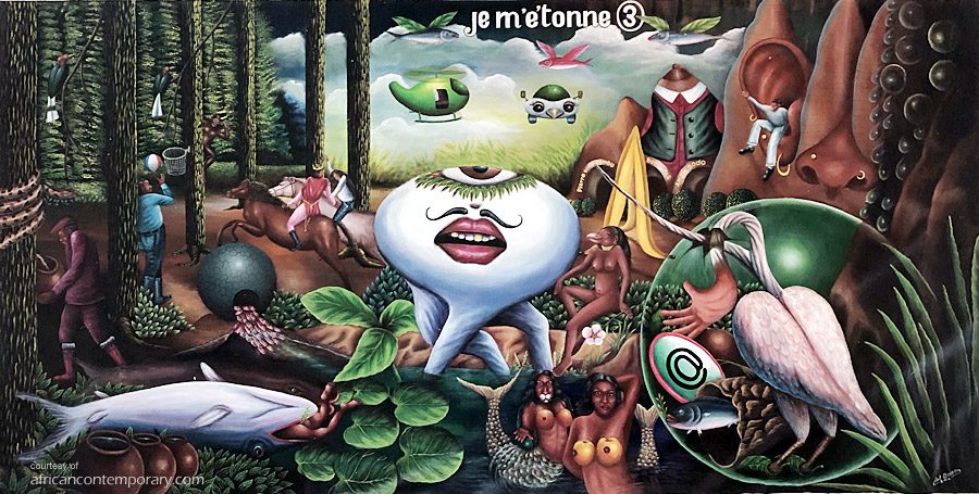 Je m'étonne by Camille-Pierre Bodo Pambu (2006) - acrylics on canvas | 190 cm x 380 cm