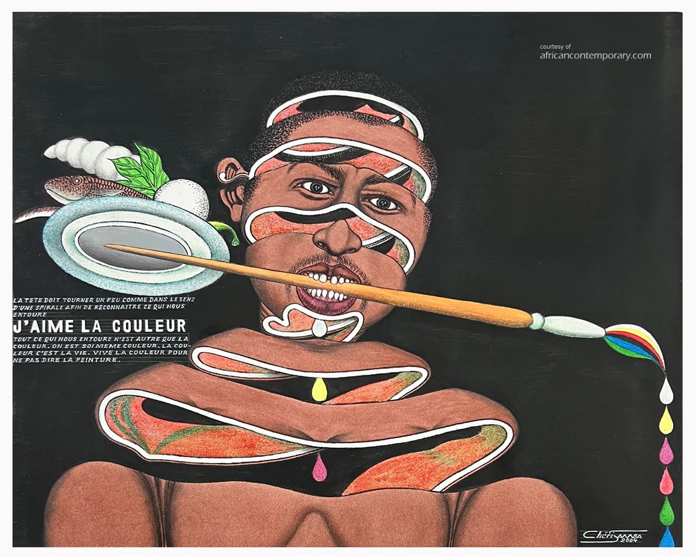 'J'aime la couleur' by Chéri Samba (2004), acrylics and glitter on canvas, 120 x 150 cm