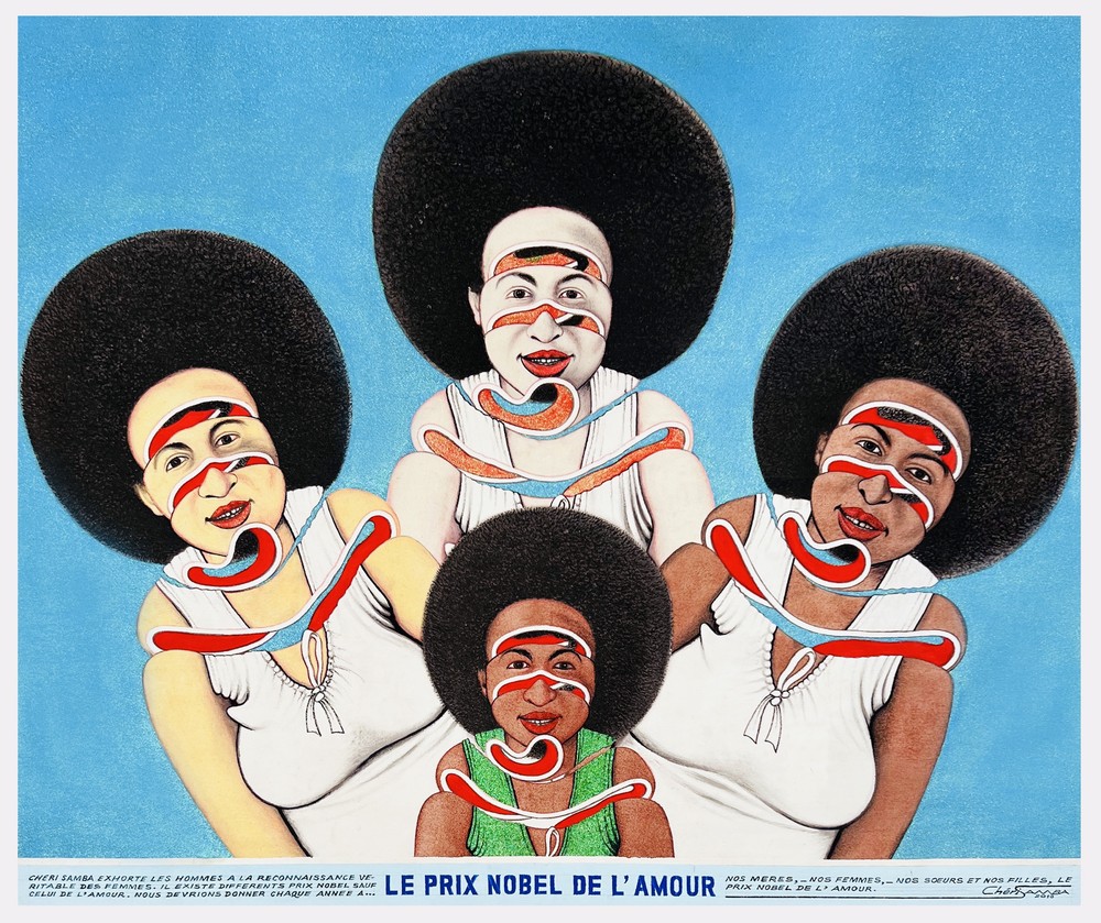 Le prix nobel de l'amour by Chéri Samba (2010) - acrylics and glitter on canvas | 120 cm x 150 cm (47.2 in x 59.1 in)