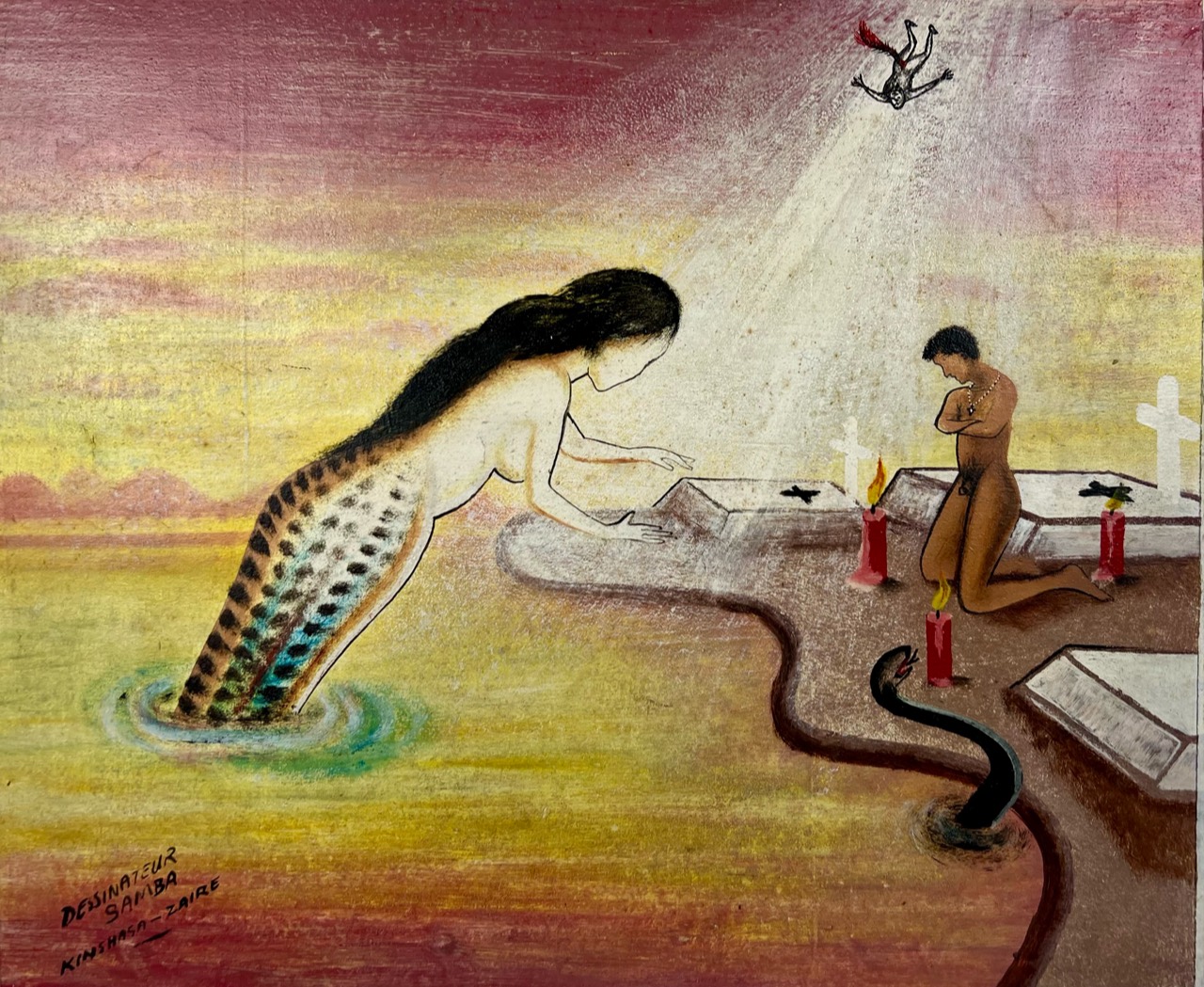 Mami Wata by Chéri Samba, 1978, oil on flour sack