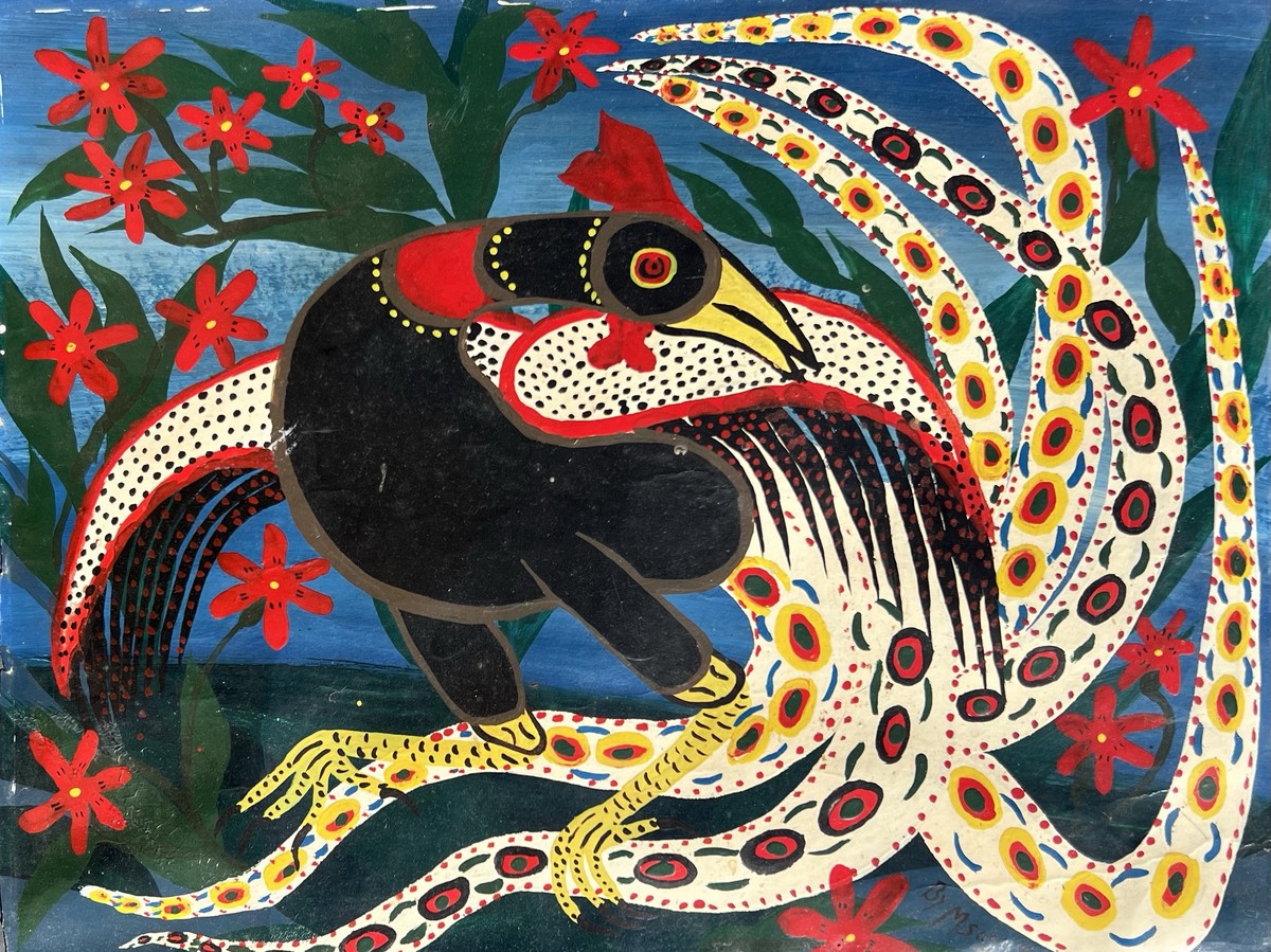 Bird of Paradise by Damian Boniface K. Msagula (circa 1975) - enamels on paper | 46 cm x 37 cm