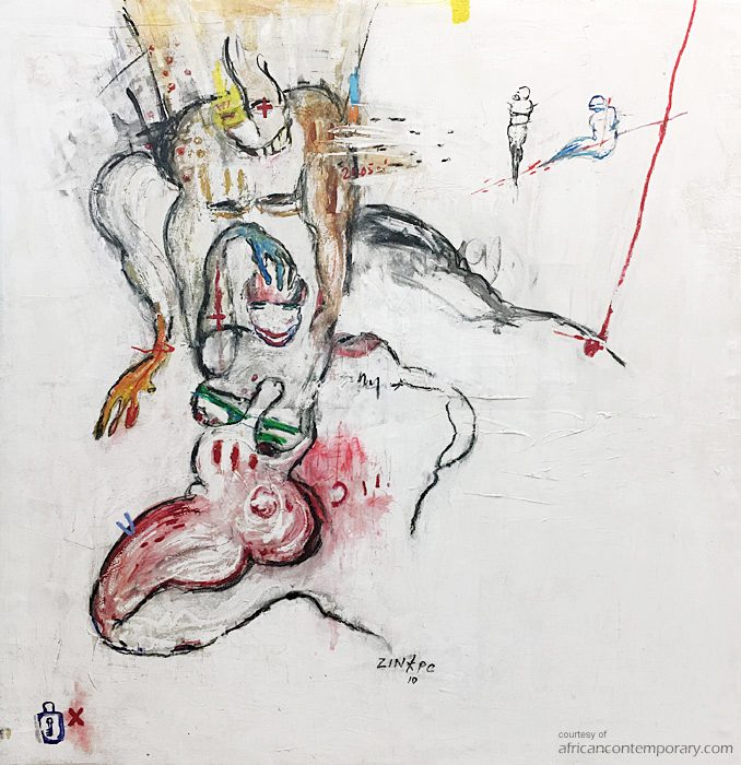 untitled #1 by Dominique Zinkpé (2010) - mixed media on canvas | 145 cm x 140 cm