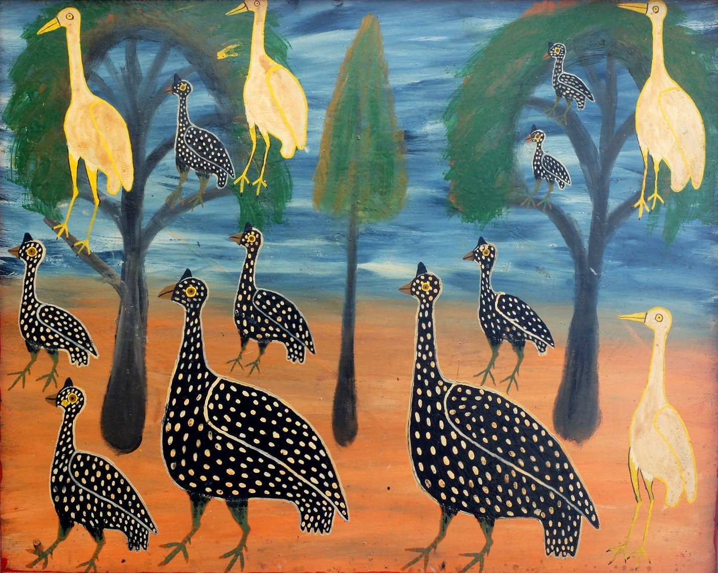 Edward Saidi Tingatinga ’Birds in the Forest at Tunduru’ 1968 - bicycle enamel on masonite | 58 cm x 73 cm (22.8 in x 28.7 in)