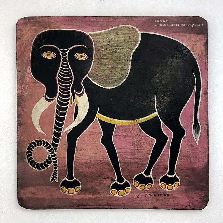 Elephant by Edward Saidi Tingatinga - enamels on masonite | 61 cm x 61 cm