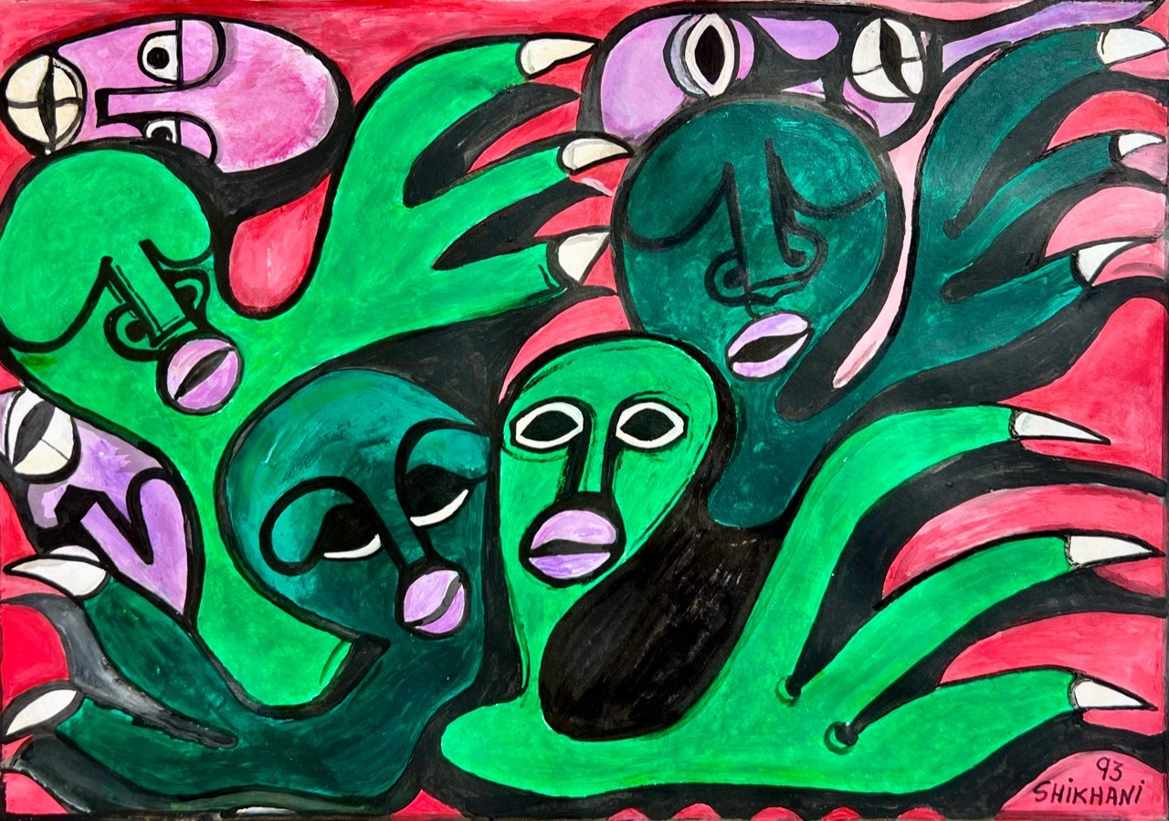 Ernesto Shikhani ’Faces and Open Hands’ 1993 - oil on paper | 37 cm x 53 cm (14.6 in x 20.9 in)