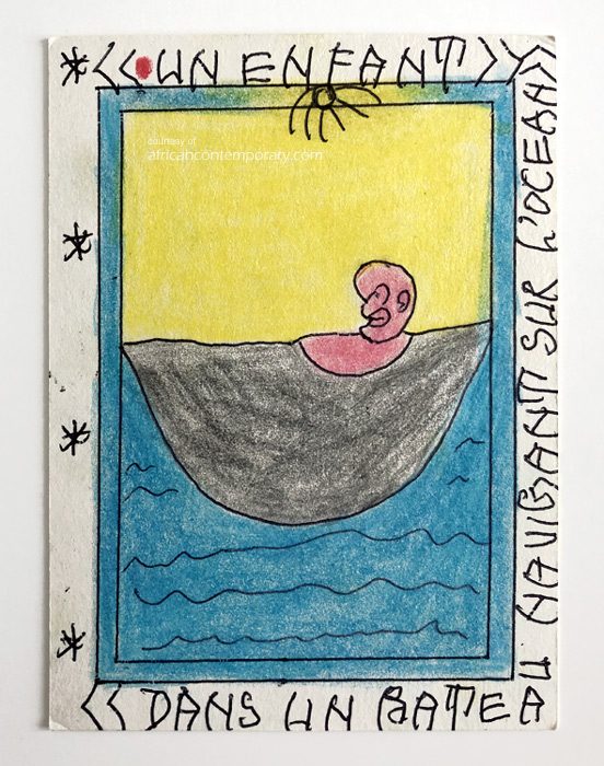 Un enfant dans un bateau by Frédéric Bruly Bouabré (2008) - crayons and pen on card | 15 cm x 11 cm
