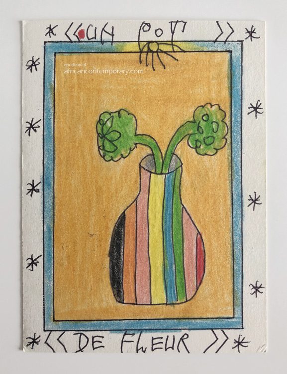 Un Pot by Frédéric Bruly Bouabré (2010) - crayons and pen on card | 15 cm x 11 cm