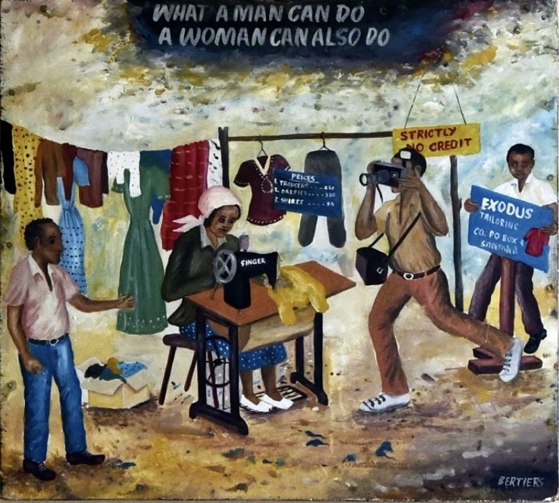 What a Man Can Do a Woman Can Also Do by Joseph Mbatia Njoroge Bertiers (circa 1990) - oil on wood | 50.8 cm x 55.9 cm