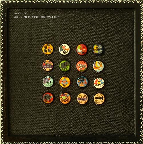 black untitled I by Margaret Majo (2009) - painted bottle tops glued on board | 35 cm x 35 cm