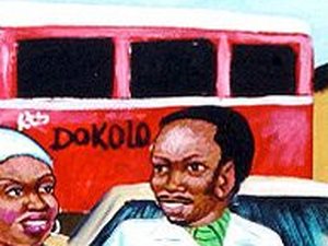 Detail of a painting by Moke, 'Bus Dokolo', 1992