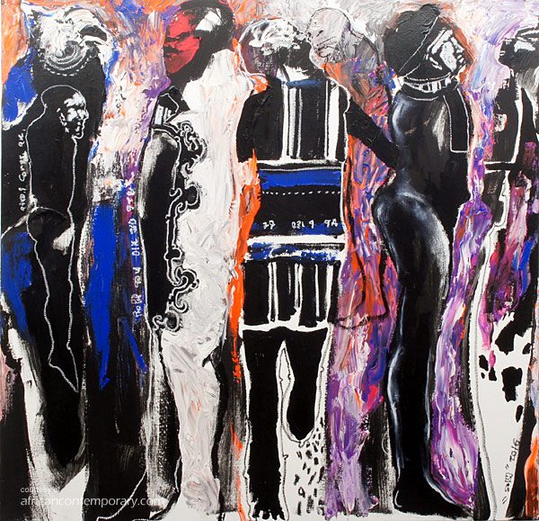 untitled #4 by Soly Cissé (2016) - mixed media on canvas | 100 cm x 100 cm
