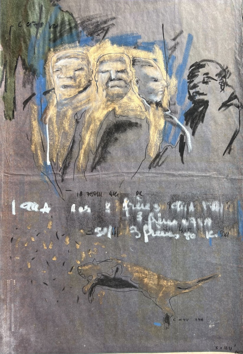 Figures of Power by Soly Cissé (2001) - mixed media on newspaper | 60 cm x 40 cm (23.6 in x 15.7 in)