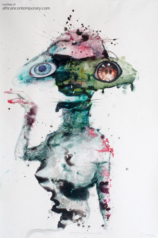Wrourrelhea (Alien series) by Steve Bandoma (2014) - mixed media and collage on paper | 140 cm x 100 cm