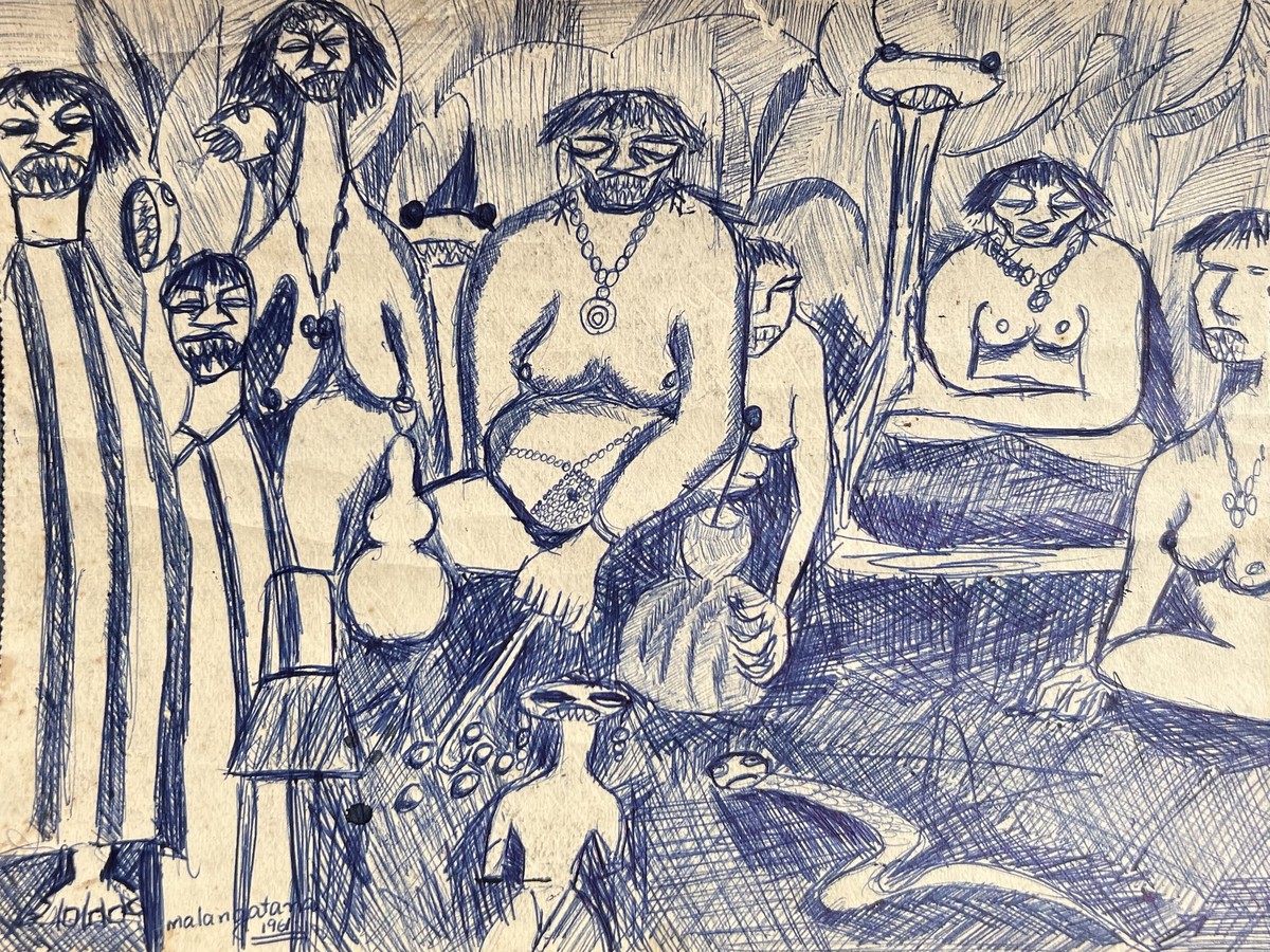 The Elders by Valente Malangatana Ngwenya (1961) - ballpoint pen on paper | 21 cm x 28 cm
