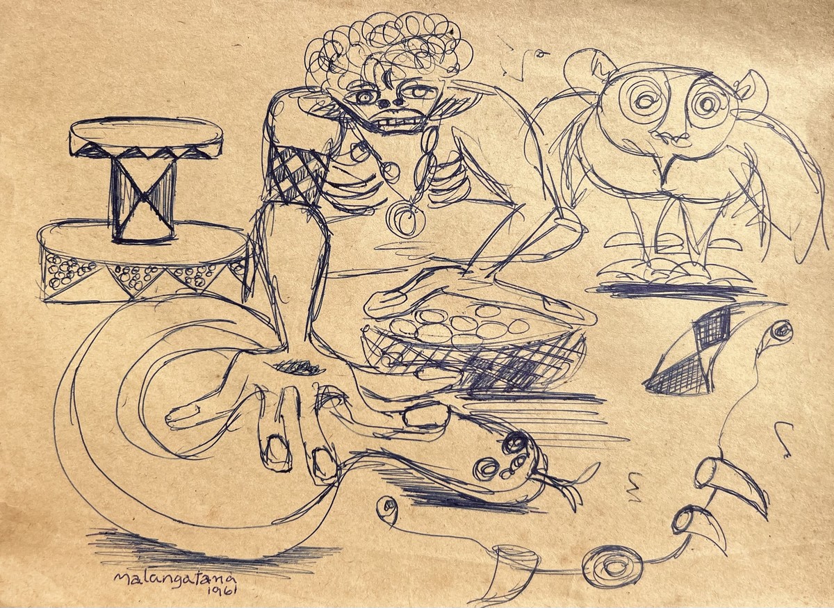 The Offering by Valente Malangatana Ngwenya (1961) - ballpoint pen on paper | 21 cm x 28 cm