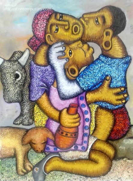 Polygamist by Zacharia Mbutha (2008) - oil on canvas | 130 cm x 124 cm