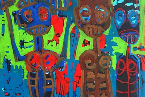 Aboudia Abdoulaye Diarrassouba 'Untitled (Three Figures)' 2018