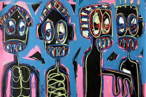 Aboudia Abdoulaye Diarrassouba 'Untitled (Four Figures)' 2017