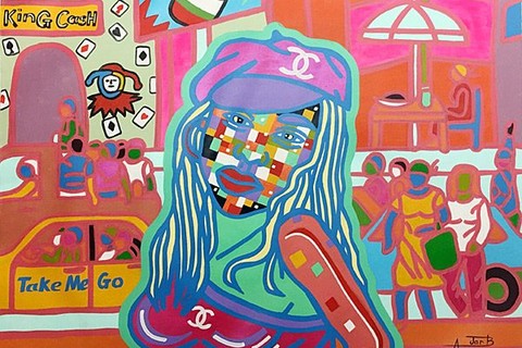 Ajarb Bernard Ategwa 'Untitled (Urban Scene II)' 2016 - acrylics on canvas | 100 cm x 110 cm