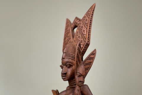 Akin Fakeye ’Female Figure with Fish’ mid-1980s - carved wood | 56 cm x 17 cm x 11 cm (22.0 in x 6.7 in x 4.3 in)