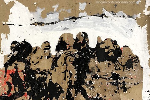 Armand Boua 'Untitled (Street Group)' 2018 - acrylics and tar on cardboard | 107 cm x 107 cm