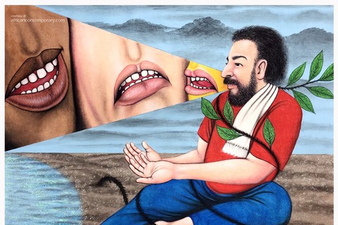 Chéri Samba 'L'art des faineants' 1999 - acrylics and glitter on canvas | 81 cm x 100 cm