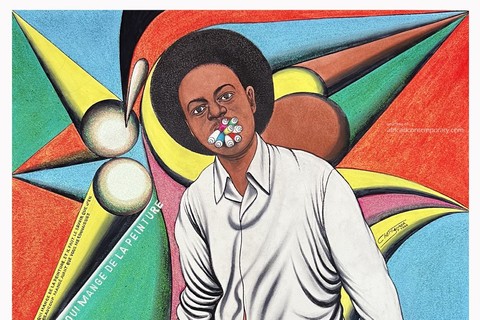 Chéri Samba 'L'homme qui mange de la peinture' 1998 - acrylics and glitter on canvas | 81 cm x 100 cm