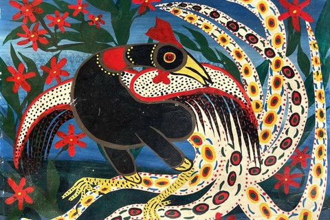 Damian Msagula 'Bird of Paradise' circa 1975 - enamels on paper | 46 cm x 37 cm (18.1 in x 14.6 in)
