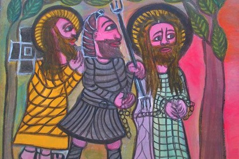 Damian Msagula 'Religious scene' - oil on masonite | 60 cm x 60 cm