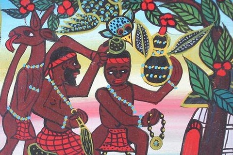 Damian Msagula 'Ritual Scene' - oil on masonite | 48 cm x 45 cm