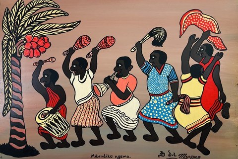David Mzuguno 'Mdundiko Ngoma' 1989 - oil on masonite | 50 cm x 70 cm