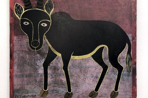 E.S. Tingatinga 'Antelope' early 70's - enamels on masonite | 61 cm x 61 cm (24.0 in x 24.0 in)