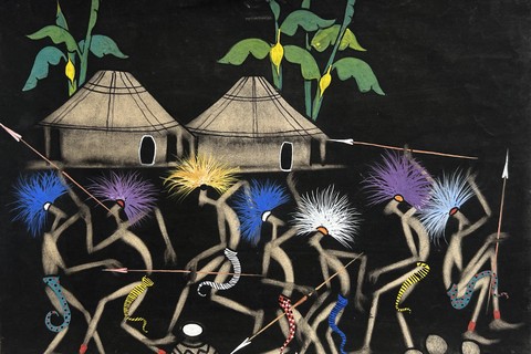 Fran&ccedil;ois Iloki 'Untitled (Ceremony)' gouache on paper | 33 cm x 40 cm (13.0 in x 15.7 in)