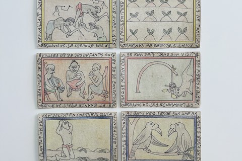 Frédéric Bruly Bouabré 'Legende de Cely (Numbered 1 to 10)' 1995 - crayons and pen on card | 84 cm x 35 cm