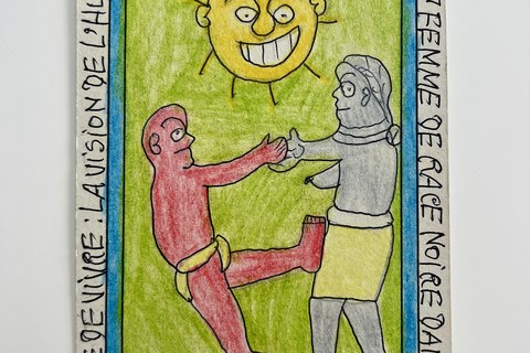 Frédéric Bruly Bouabré 'Un homme de race rouge' 2008 - pen and crayons on card | 18 cm x 12 cm