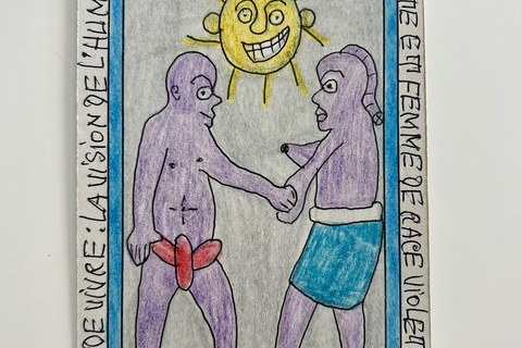 Frédéric Bruly Bouabré 'Un homme de race violette' 2008 - pen and crayons on card | 18 cm x 12 cm