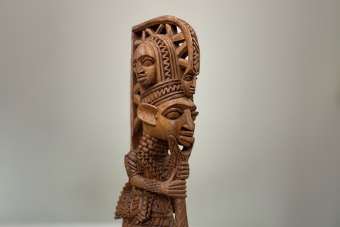 Figure with a Fan-Shaped Crown by Gani Fakeye, 38 cm x 9 cm x 10 cm (15.0 in x 3.5 in x 3.9 in)