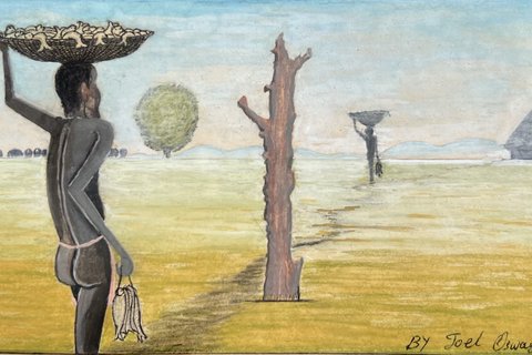 Joel Oswaggo 'Woman with Basket and Fish' n.d. - Oil on paper | 11 cm x 21 cm (4.3 in x 8.3 in)