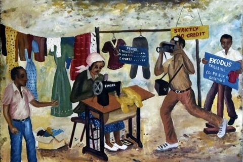 What a Man Can Do a Woman Can Also Do by Joseph Mbatia Njoroge Bertiers, circa 1990, oil on wood