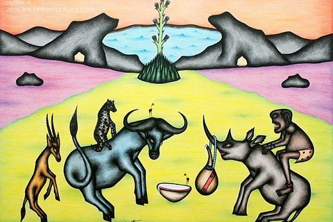 Kivuthi Mbuno 'Kifaru amezoea' 2013 - crayons and felt-tip on paper | 61 cm x 86 cm