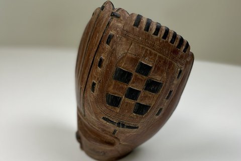 Koffi Kouakou 'Baseball Glove' carved and stained wood | 18 cm x 12 cm x 20 cm (7.1 in x 4.7 in x 7.9 in)