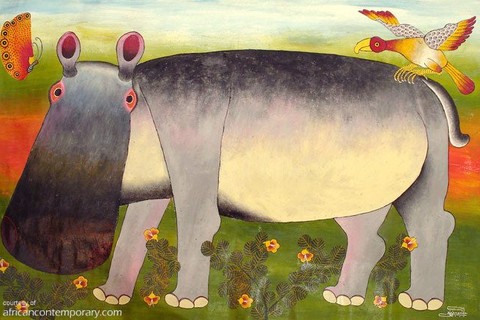 Omari Amonde 'Hippo' 2008 - oil on canvas | 120 cm x 180 cm (47.2 in x 70.9 in)
