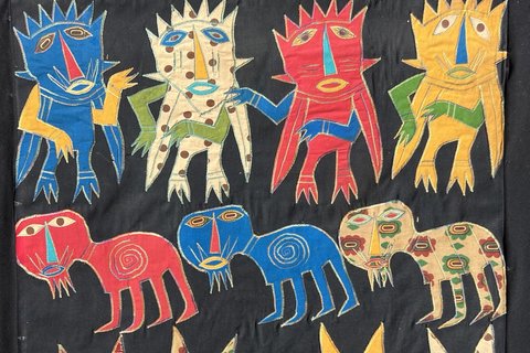 Samuel Ojo 'Council of the Masked Spirits' c. 1970 - appliqué | 66 cm x 81 cm (26.0 in x 31.9 in)