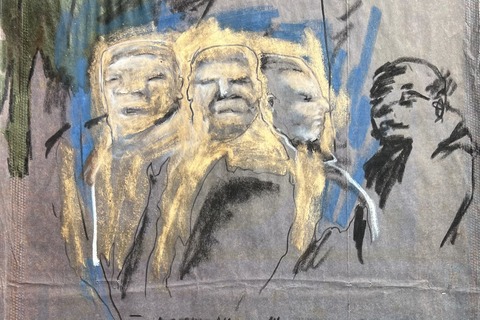 Soly Cissé 'Figures of Power' 2001 - mixed media on newspaper | 60 cm x 40 cm (23.6 in x 15.7 in)