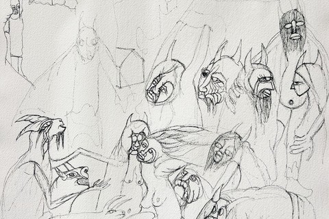 Valente Malangatana Ngwenya 'Bestiary' 1972 - ink on paper | 76 cm x 56 cm (29.9 in x 22.0 in)