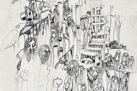 Valente Malangatana Ngwenya 'Stairway of Spirits' 1972 - ink on paper | 76 cm x 56 cm (29.9 in x 22.0 in)